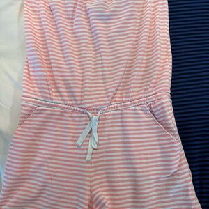 Women’s Pink and White Striped Drawstring Romper and 2 shorts